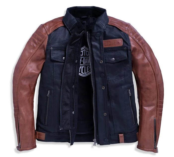 Harley davidson denim sales and leather jacket