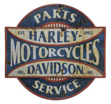 Harley-Davidson® Parts & Service Cartello artistico murale in metallo invecchiato a due pneumatici - Blu ref.HDL-15523